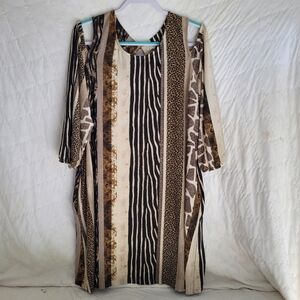 Cato Woman's Sz XL Animal Print Cold Shoulder Shift Dress